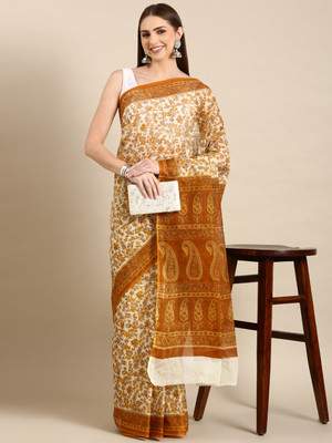 SHANVIKA Printed Daily Wear Pure Cotton Saree(Cream)