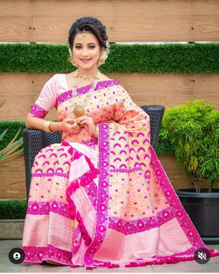 Tech Twins Woven Mekhela Chador Silk Blend Saree(Cream)