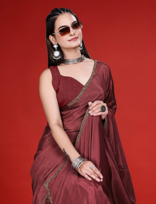 M MAANVIT Woven Bollywood Chiffon, Jimmy choo Saree(Brown)