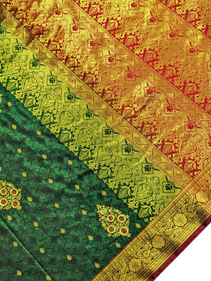 Sufia Trends Self Design Banarasi Pure Silk Saree(Dark Green)