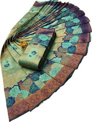 VASTUKALA Woven Kanjivaram Pure Silk, Art Silk Saree(Light Blue)