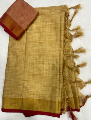 KanjiQueen Woven, Self Design Sambalpuri Pure Cotton, Cotton Silk Saree(Beige, Red)