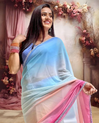 Jayu Dyed Daily Wear Georgette Saree(Light Blue)