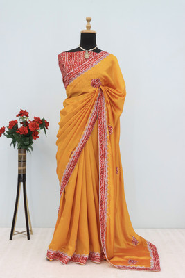RIDDHISIDDHI NX Embroidered Bollywood Silk Blend Saree(Gold)