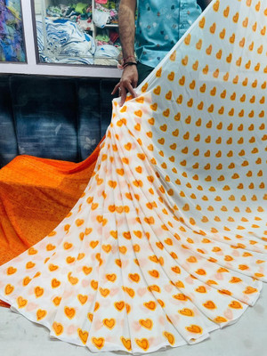 VISIONEMBRO Printed Bollywood Georgette Saree(Orange)