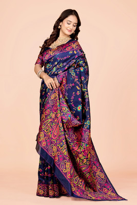 NEZAA EXPORT Woven Kanjivaram Pure Cotton Saree(Blue)