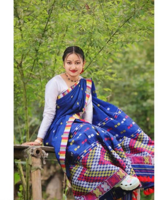 Tech Twins Woven Mekhela Chador Silk Blend Saree(Blue)