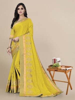 RekhaManiyar Embroidered Banarasi Pure Silk Saree(Yellow)