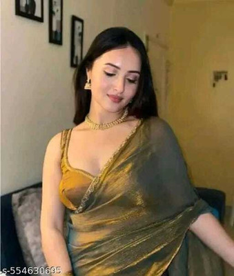 DIPA Solid/Plain Bollywood Chiffon Saree(Gold, Green)