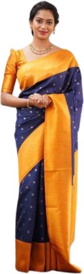 bela enterprise Self Design Banarasi Pure Silk Saree(Purple)