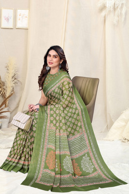 MIRCHI FASHION Printed, Blocked Printed Daily Wear Chiffon, Georgette Saree(Light Green, Orange)