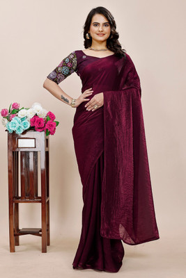 SAADHYA CREATION Solid/Plain Bollywood Satin Saree(Magenta)