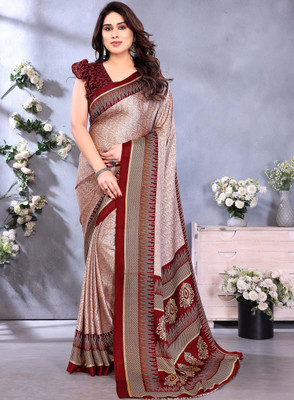 KING VULTURE Digital Print, Printed, Solid/Plain Bollywood Chiffon, Cotton Silk Saree(Red, Cream)