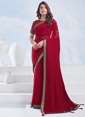 Panchvati NX Solid/Plain Bollywood Georgette Saree(Red)