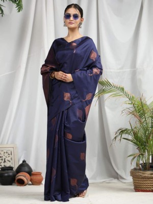 JIADIA Woven Kanjivaram Pure Silk, Art Silk Saree(Dark Blue)