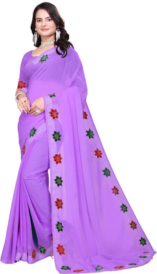 Niharkhenii Embroidered, Solid/Plain Bollywood Georgette Saree(Purple)
