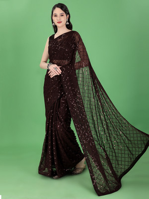 Clemira Embellished Bollywood Georgette Saree(Brown)