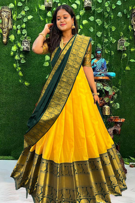 Immy Solid, Self Design Semi Stitched Lehenga Choli(Yellow)