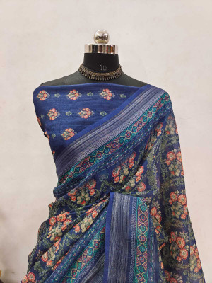 DEVICE of NT Embroidered, Solid/Plain Bollywood Chiffon Saree(Blue)
