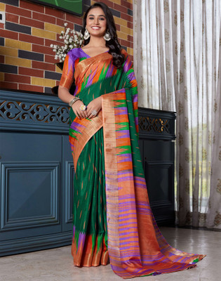 Samah Printed, Digital Print Daily Wear Silk Blend Saree(Green)