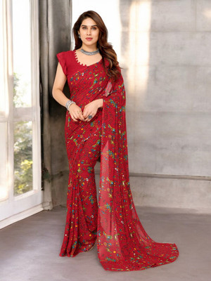 The Textile Hub Self Design Bollywood Georgette Saree(Red)