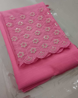 SkyCraftX Solid/Plain, Self Design, Embroidered Daily Wear Georgette Saree(Pink)