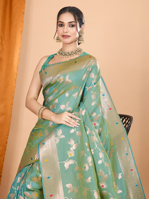 SUDIPTA Woven Banarasi Pure Silk Saree(Light Green)