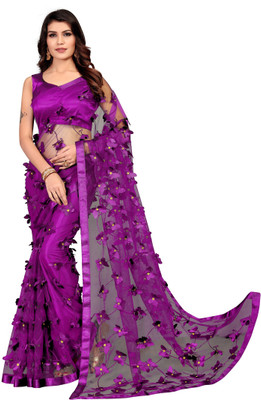 Apnisha Printed Bollywood Net Saree(Purple)