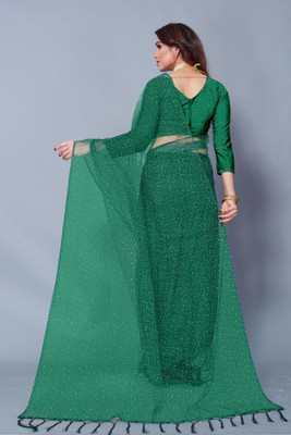 BHAGWATI ART Dyed Bollywood Net Saree(Green)