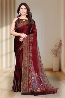 Magneitta Floral Print, Printed Bollywood Chiffon, Georgette Saree(Maroon)