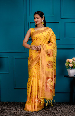 MIMOSA Woven Banarasi Art Silk Saree(Gold)