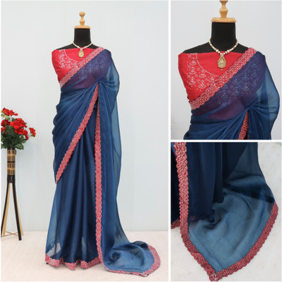 JENNYFEB Embellished Bollywood Jimmy choo Saree(Dark Green)