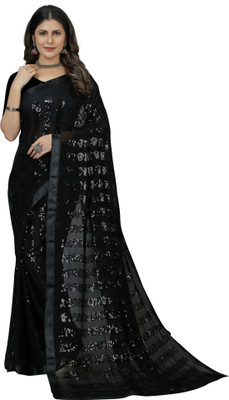 SATVASHIV Embroidered Bollywood Georgette Saree(Black)