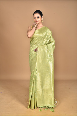 MorChari Woven, Embellished Chanderi Pure Silk Saree(Green)
