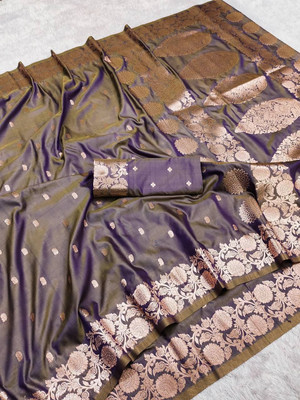 KALKEE FASHION Woven Banarasi Jacquard, Pure Silk Saree(Purple)