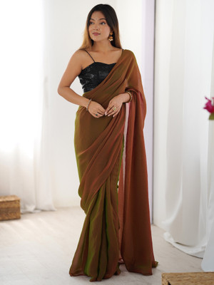Sareemall Solid/Plain Bollywood Tissue Saree(Brown)