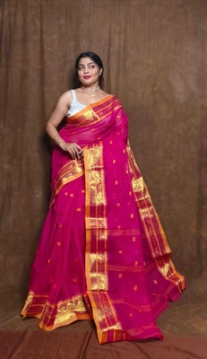 SUDIPTO SAREE HUB Printed Tant Handloom Pure Cotton Saree(Pink)