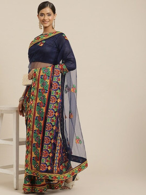 Divastri Printed Bandhani Net Saree(Dark Blue)