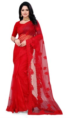 usharvi Self Design Bollywood Net Saree(Red)