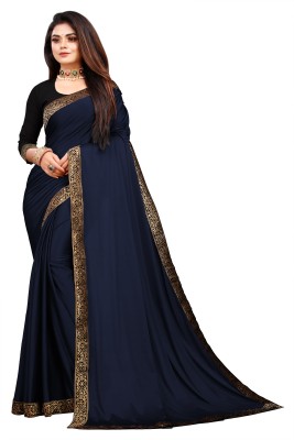 ENCLIQ Solid/Plain Daily Wear Lycra Blend Saree(Dark Blue)