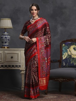 Sareemall Printed Patola Silk Blend Saree(Maroon)