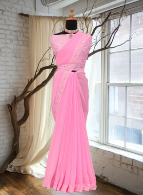 Kalavrit Creation Embroidered Bollywood Georgette Saree(Pink)