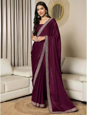 Labheshwari Solid/Plain, Embroidered Bollywood Chiffon Saree(Maroon)