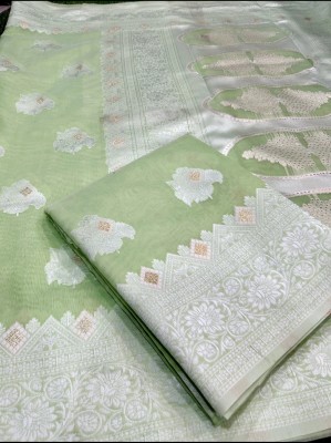 Divastri Woven Banarasi Cotton Silk Saree(Light Green)