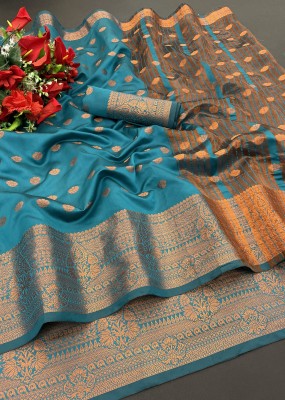 Mionas Woven Kanjivaram Cotton Silk Saree(Blue)