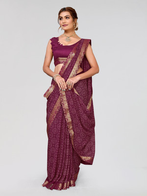 Nirvaan Digital Print Bandhani Georgette, Lace Saree(Maroon)
