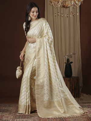 Tasrika Woven Kanjivaram Satin Saree(White)