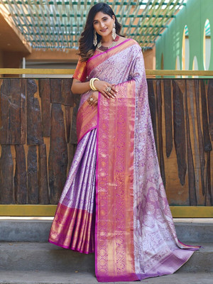 ANOUK Woven Kanjivaram Silk Blend Saree(Purple)