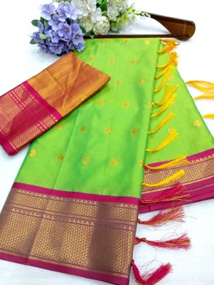 Mervadiya Woven Paithani Pure Silk, Art Silk Saree(Light Green)