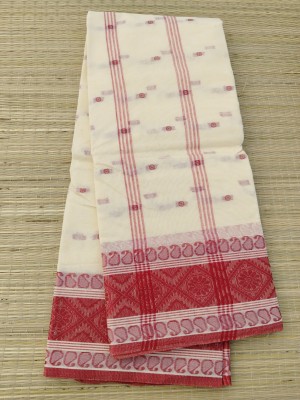 SANVISAREE Woven Tant Pure Cotton Saree(Cream)